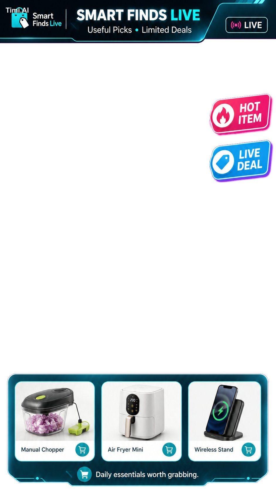 Create a professional vertical 9:16 TikTok Live shopping overlay design… 1