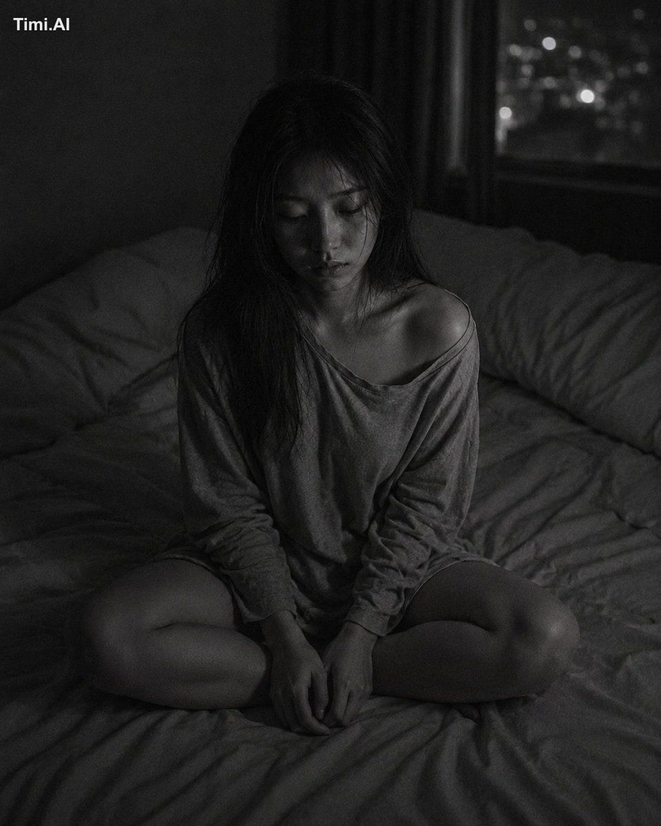 Medium close-up portrait, 85mm f/1.4, a young East Asian woman in her e… 2
