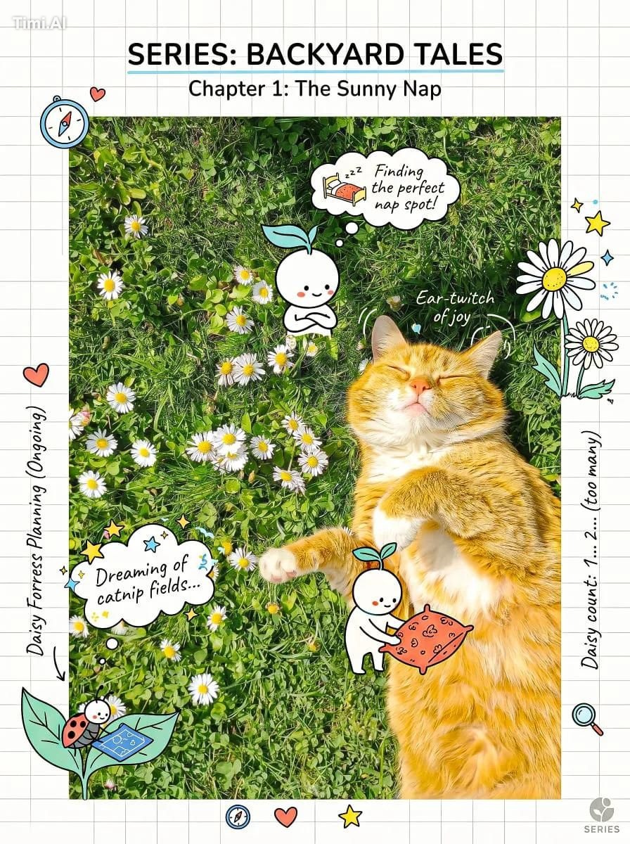 Create a cheerful, creative composition that blends a realistic subject…