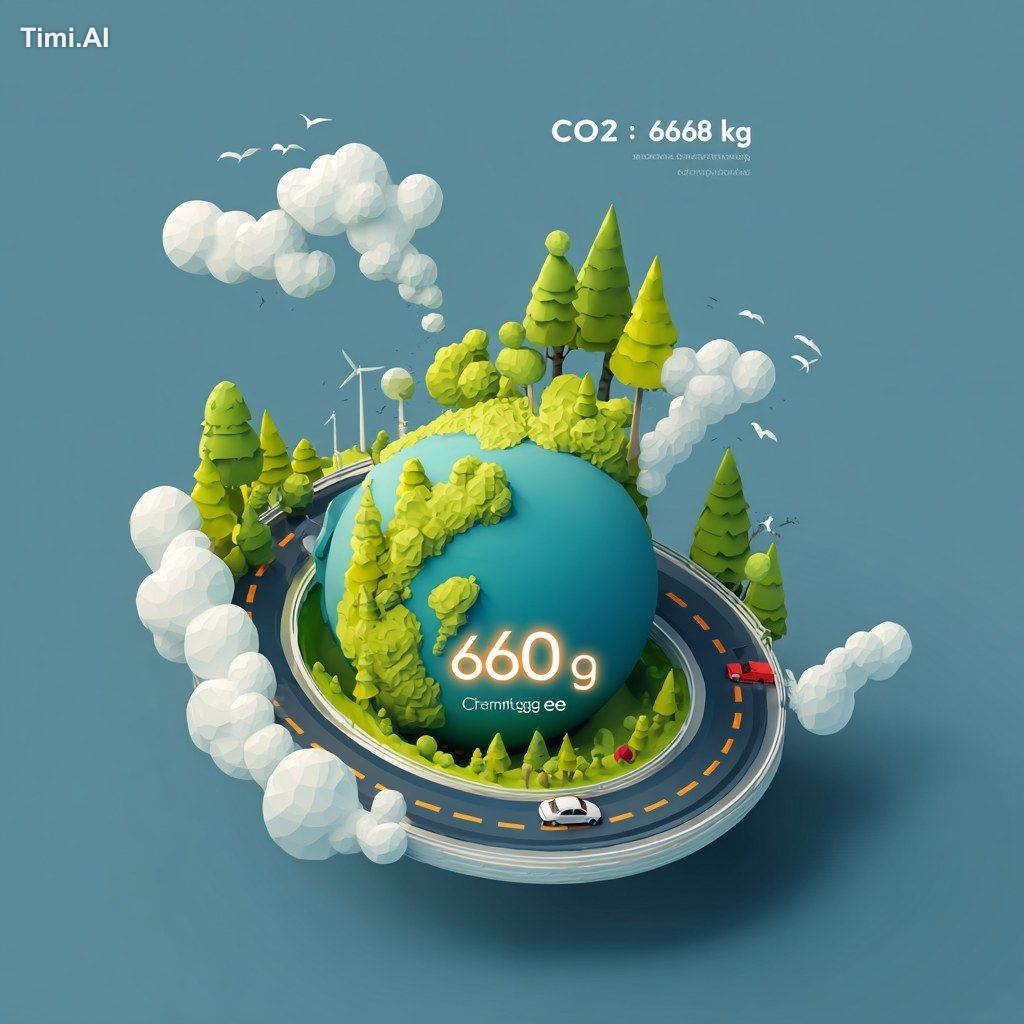 An infographic style illustration showing the concept of CO2 savings: A…