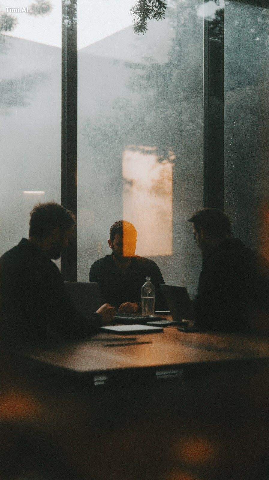 wide-shot of happy business executives having productive meeting in off…