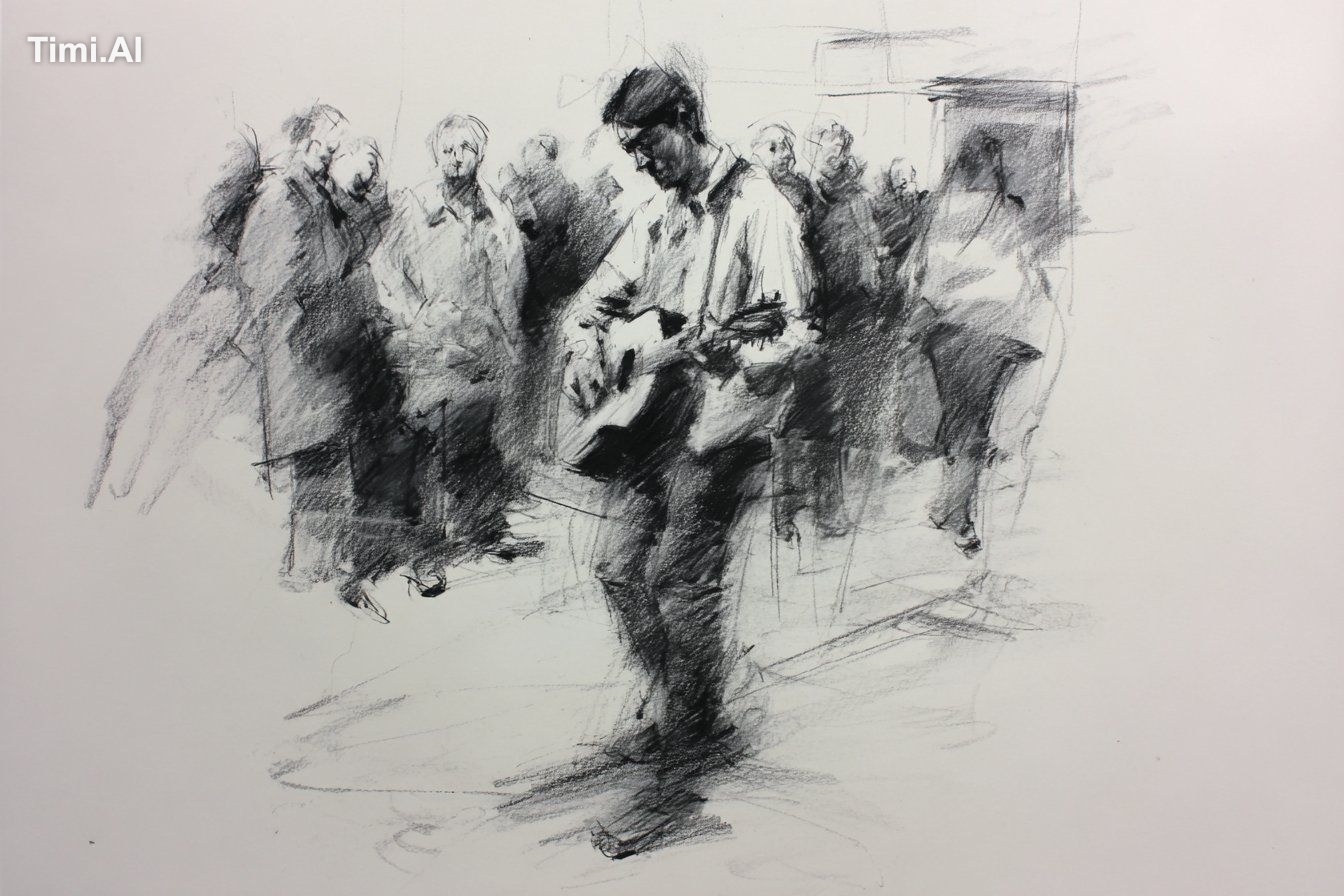 A charcoal sketch of a [subject], raw and textured with expressive shad… 2