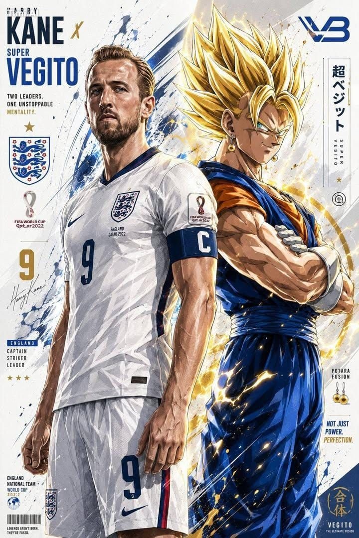 Ultra-detailed anime x sports crossover poster, full-body Harry Kane st… 1