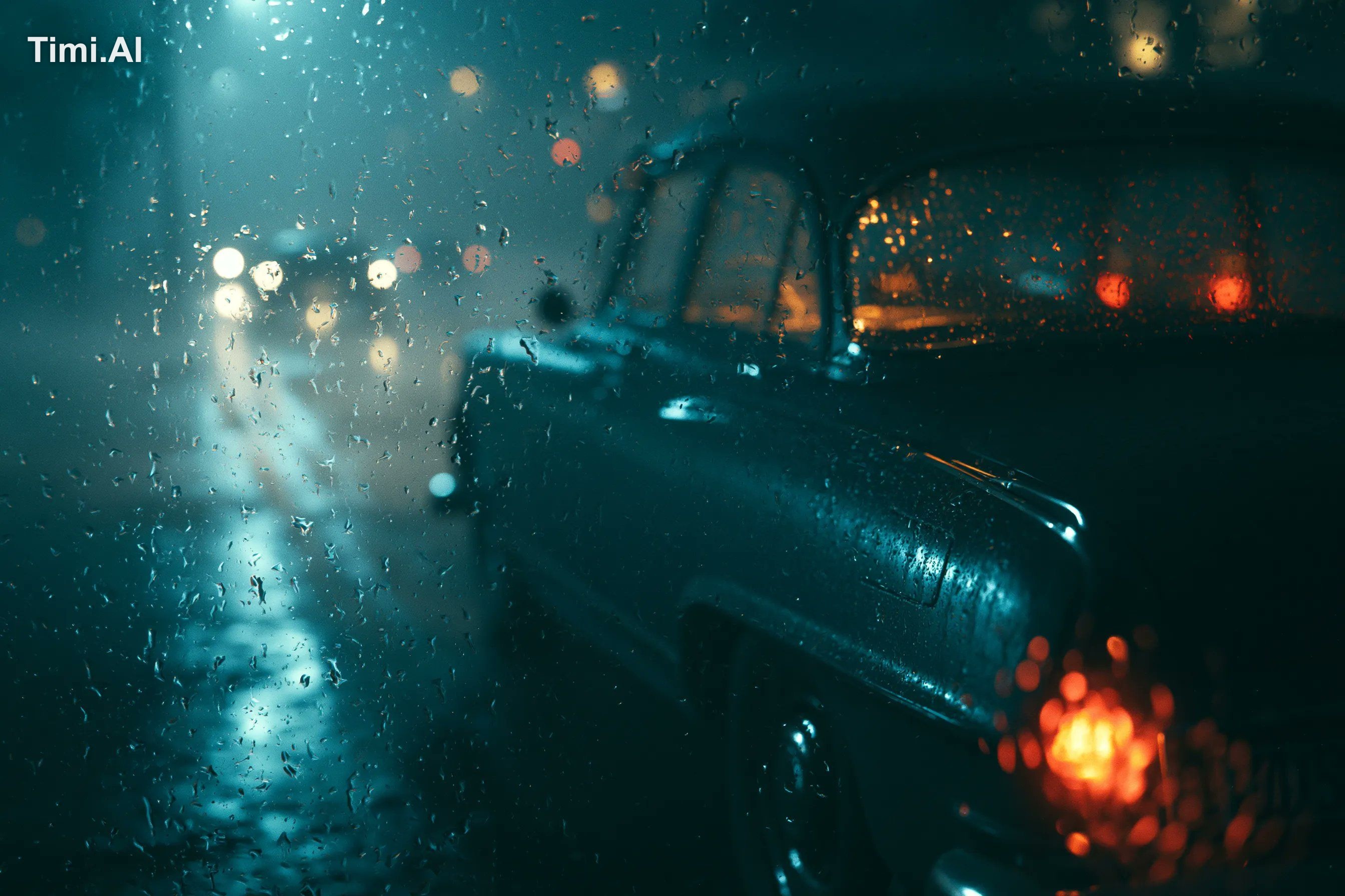 A photorealistic [subject] seen through raindrop-covered glass. Misty a… 2