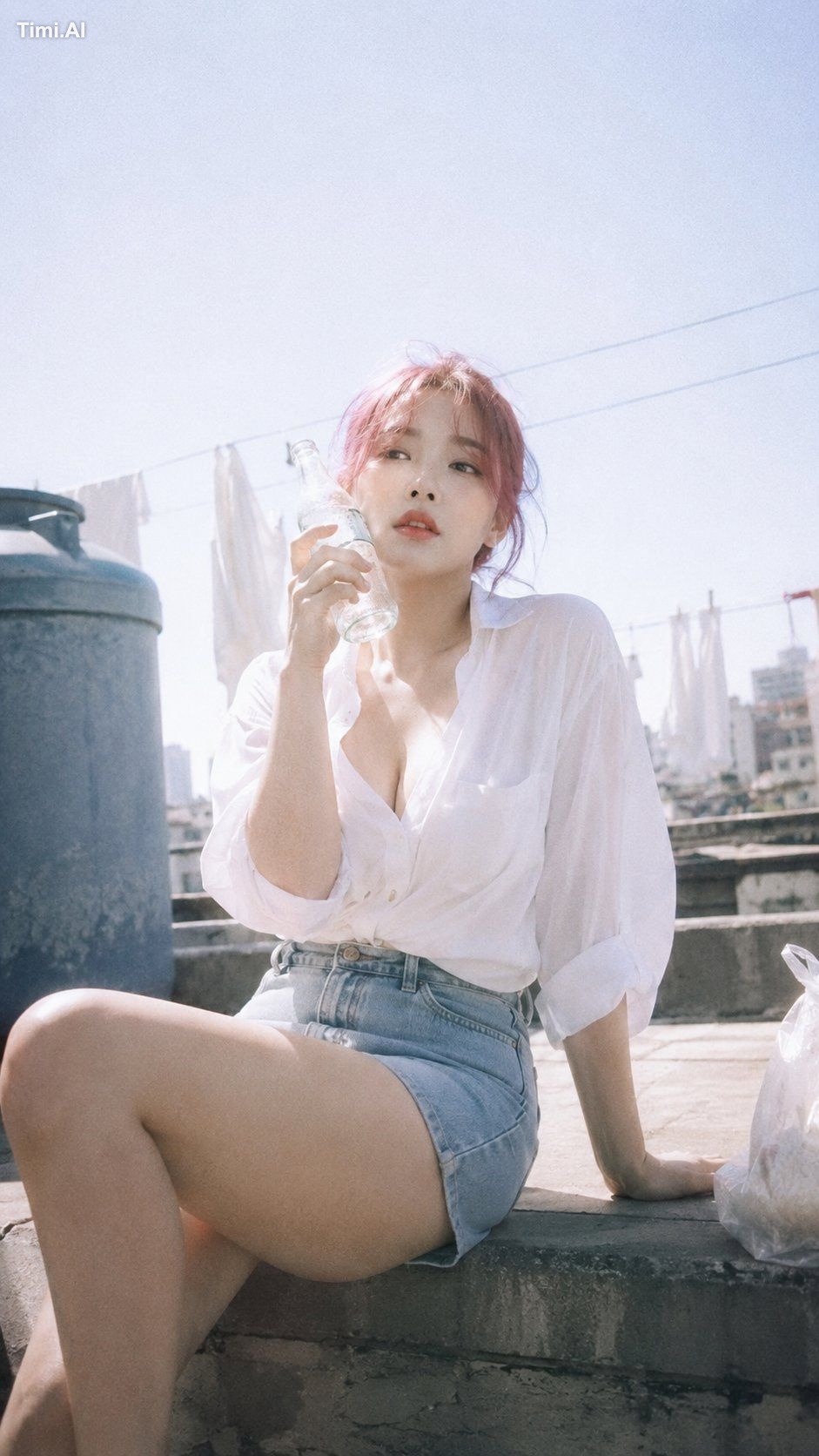 ---prompt--- Photorealistic natural Korean idol rooftop portrait, nosta…