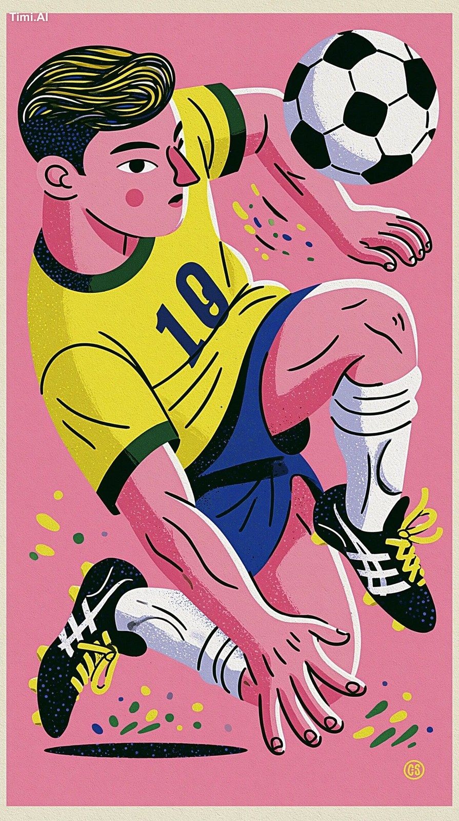 football superstar，brazil, shooting posture，yellow, green, blue --ar 9:…