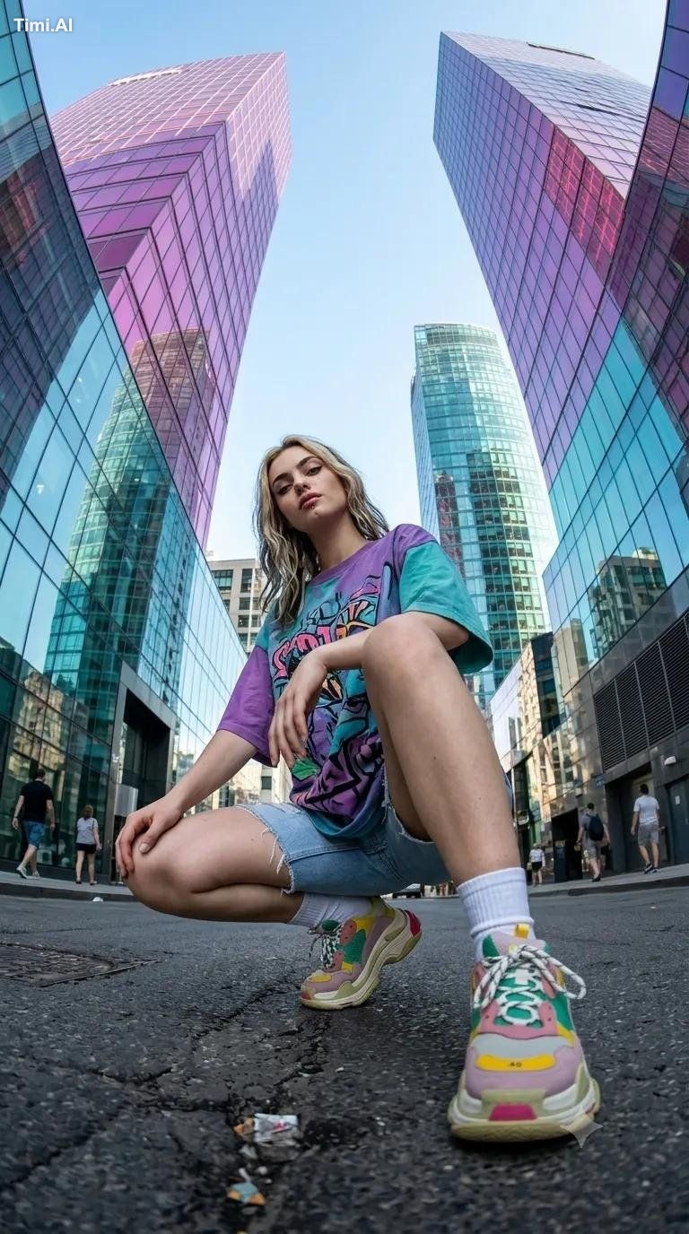 Photo-realistic Full-body shot of a stylish and athletic young person i…