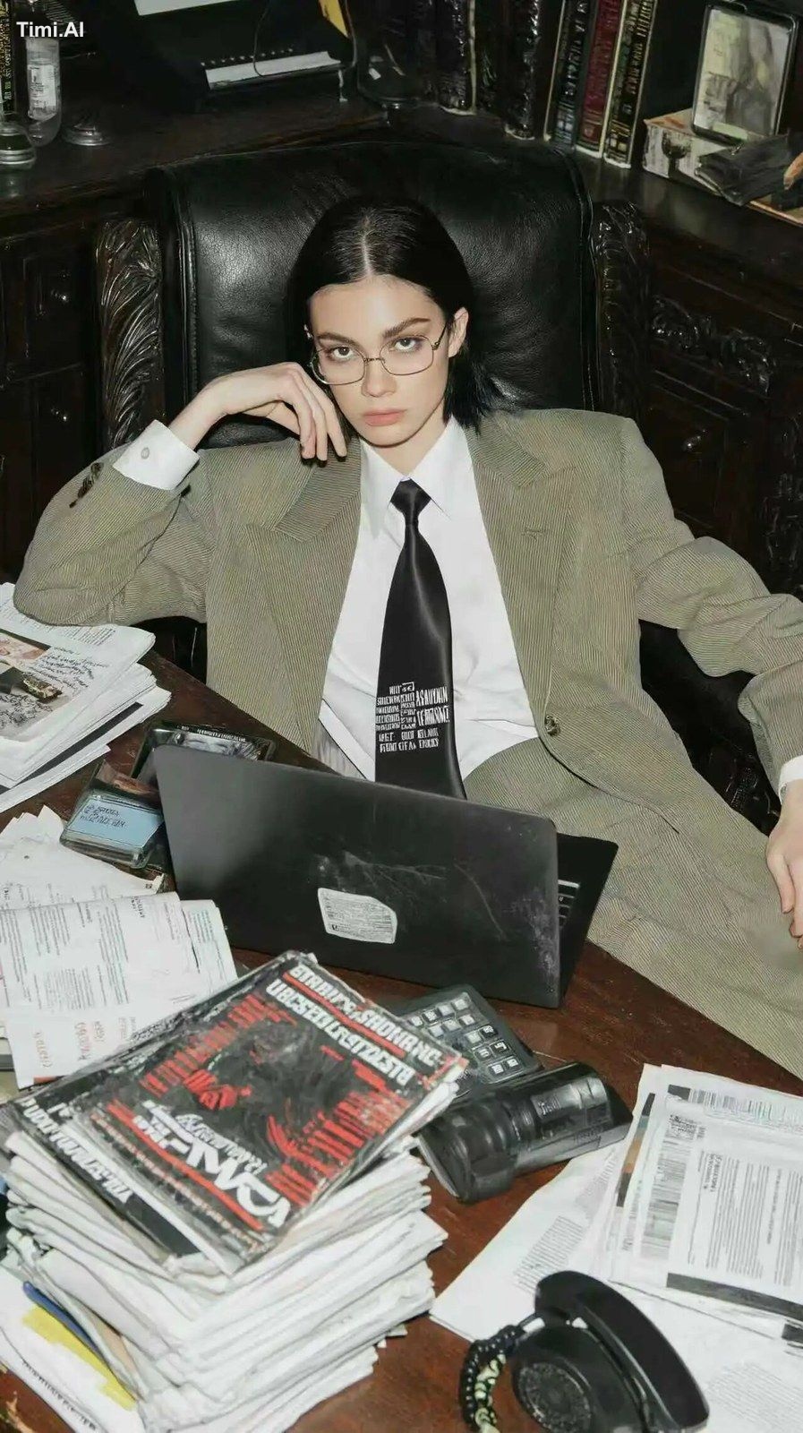 A stylish magazine photo in the aesthetic of modern music business. A y…