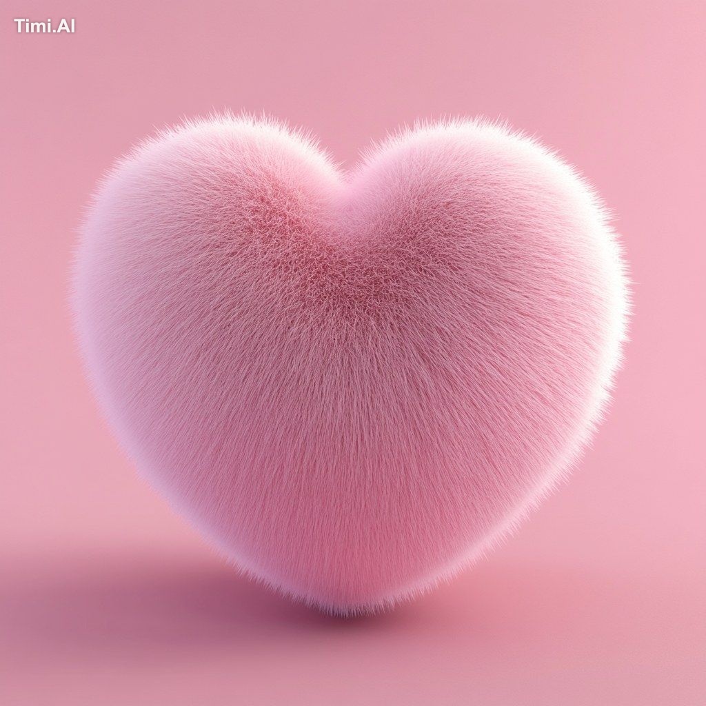 3d fluffy icon, A heart, felt material, solid-color background, flat st…