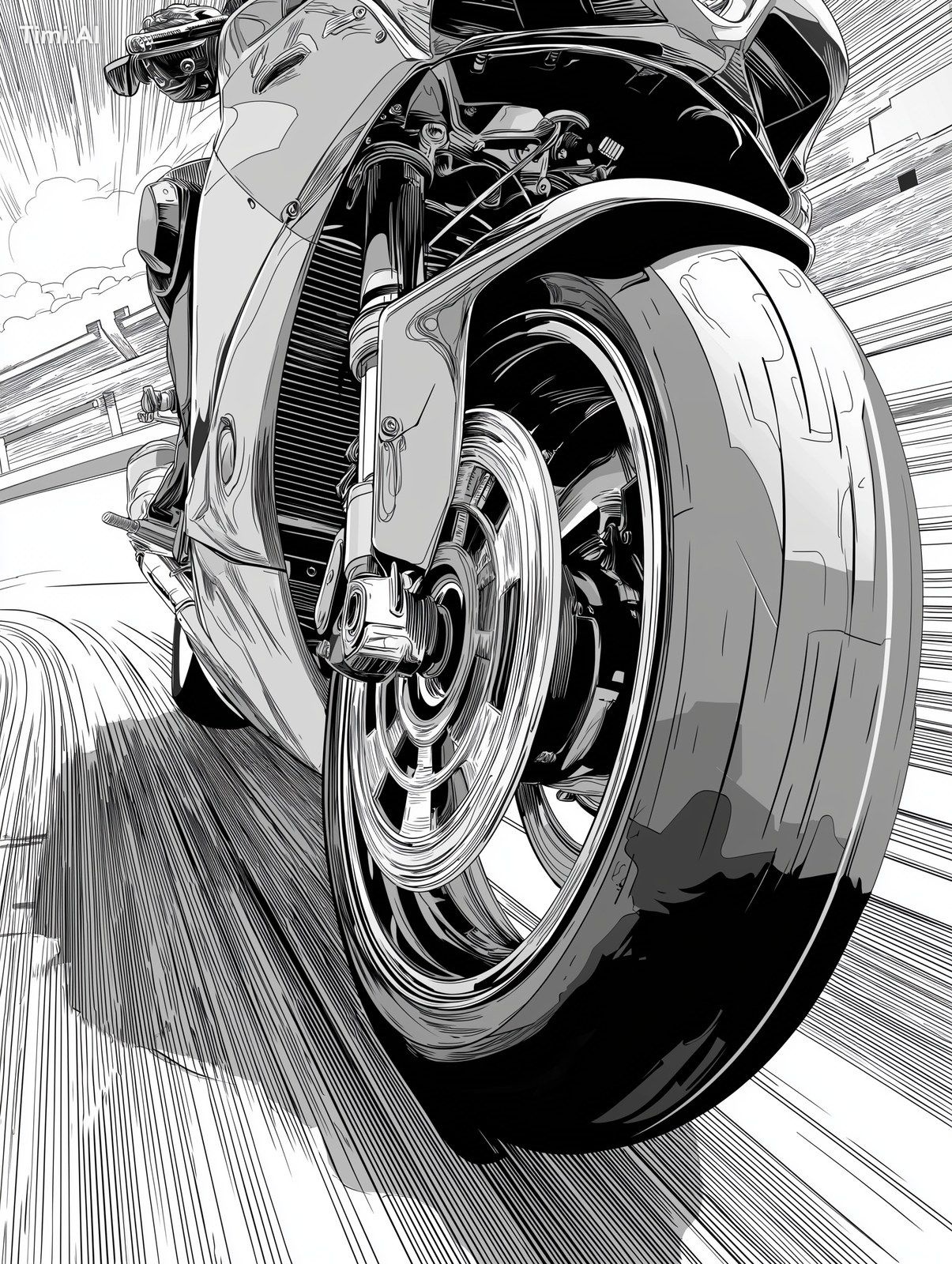 Superbike coloring book,A close-up of spinning wheels with a blur of sp…