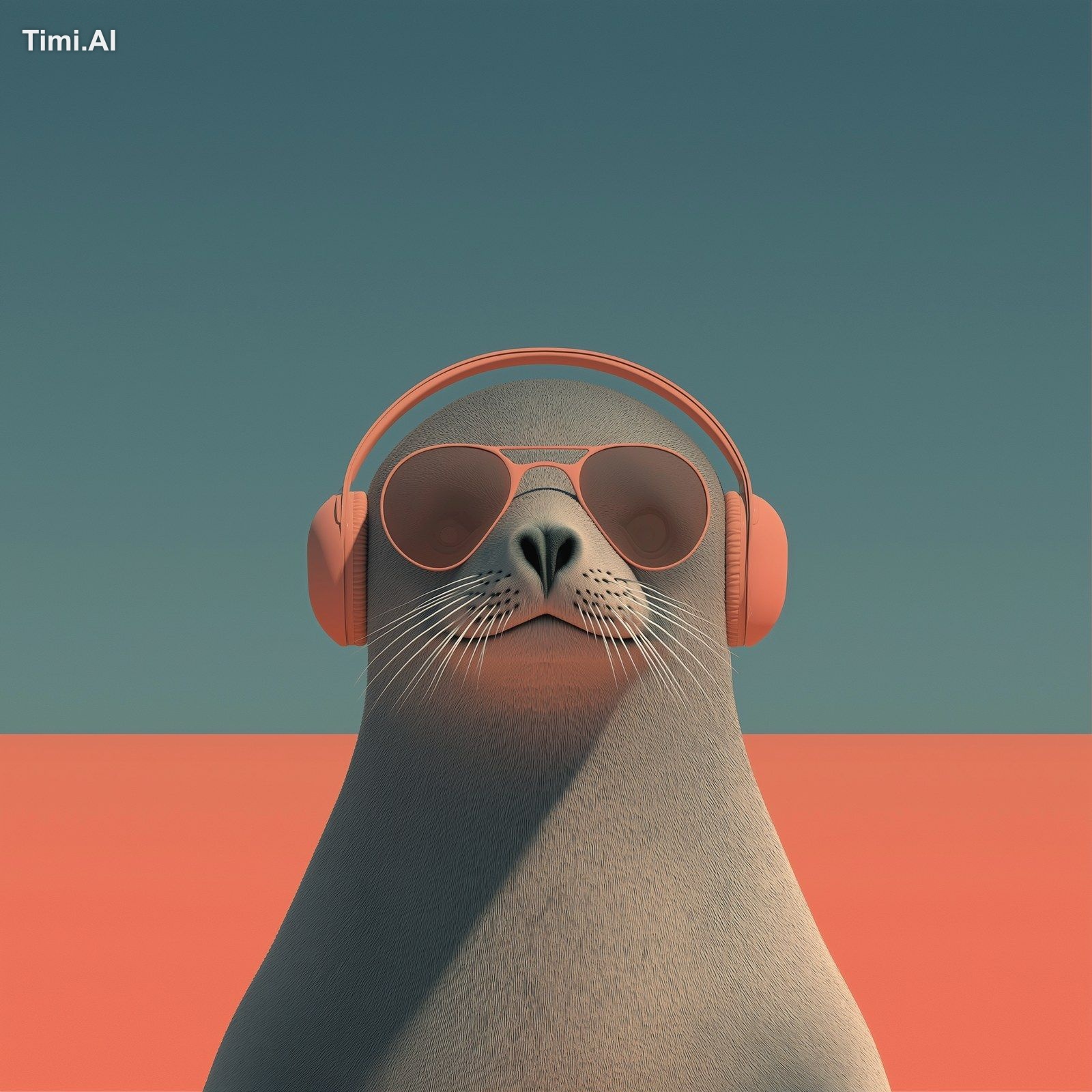 portrait of a Seal with Headphones, symmetrical, sunglasses, vibing, il…