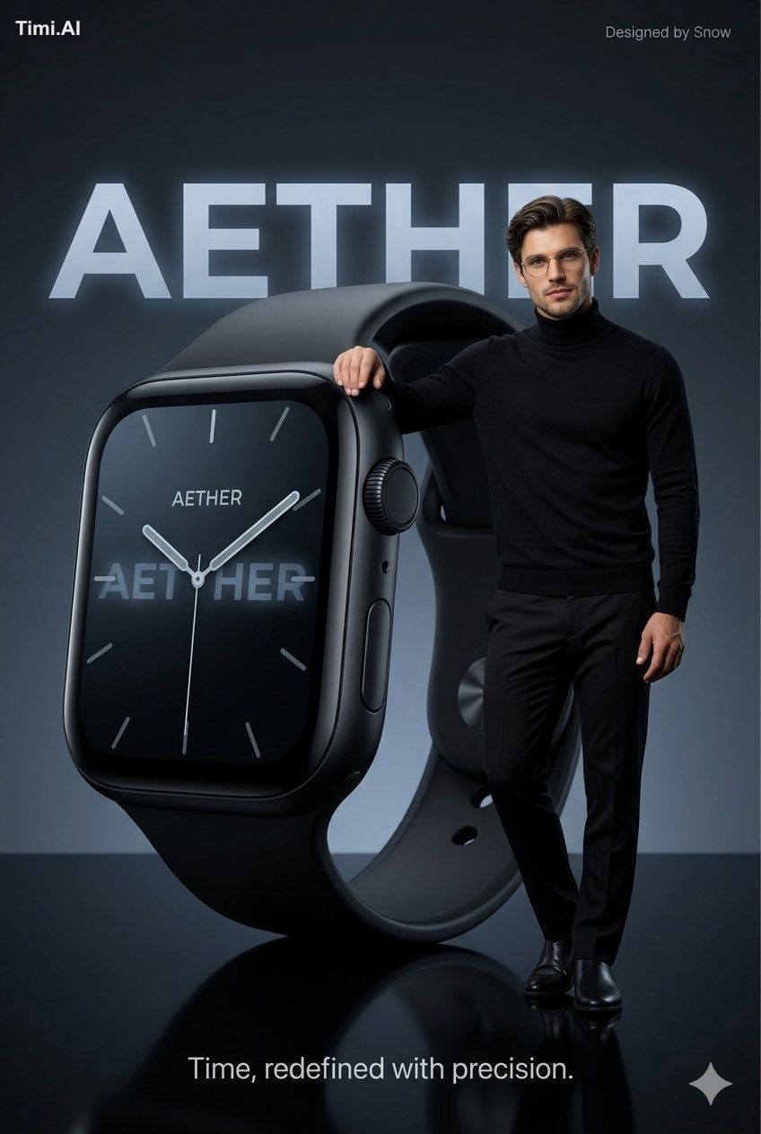 Minimalist luxury commercial ad featuring an oversized matte-black smar…