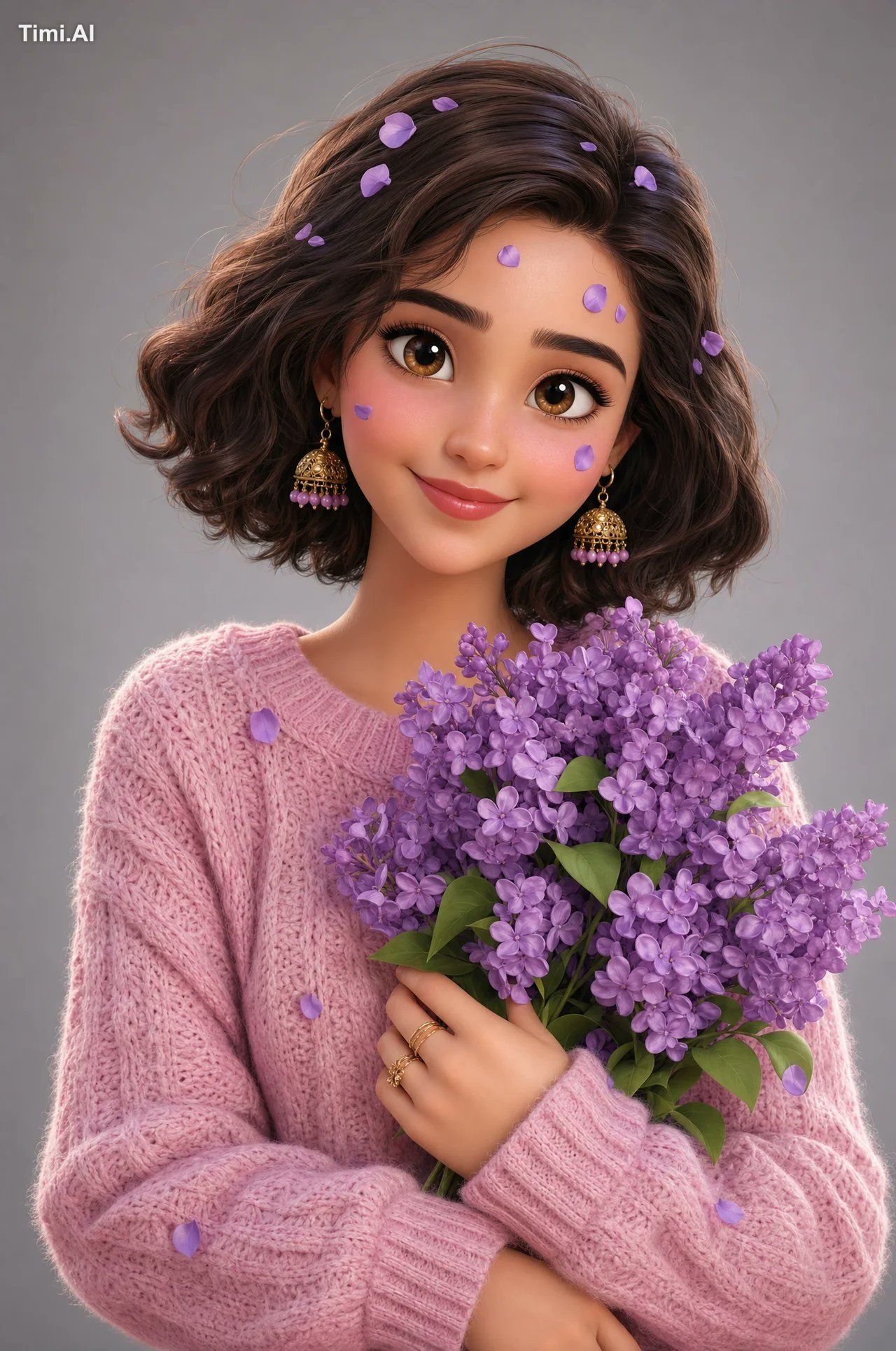 3D Pixar-style character, young woman, short wavy bob haircut, big brow… 1