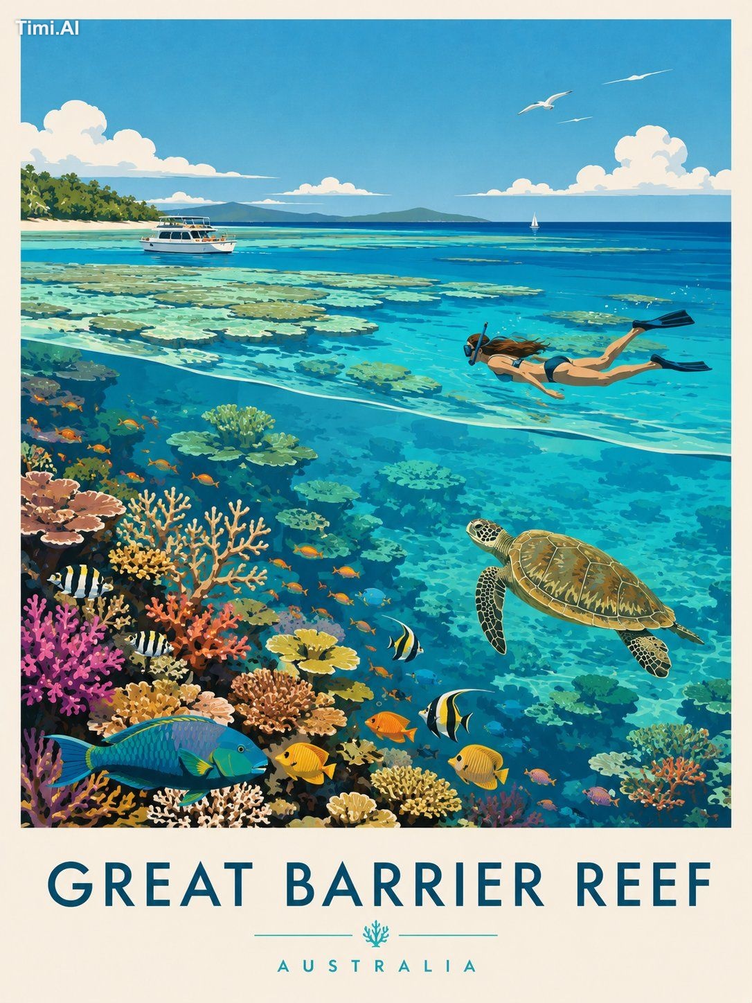 Create a premium editorial travel poster illustration of the Great Barr…