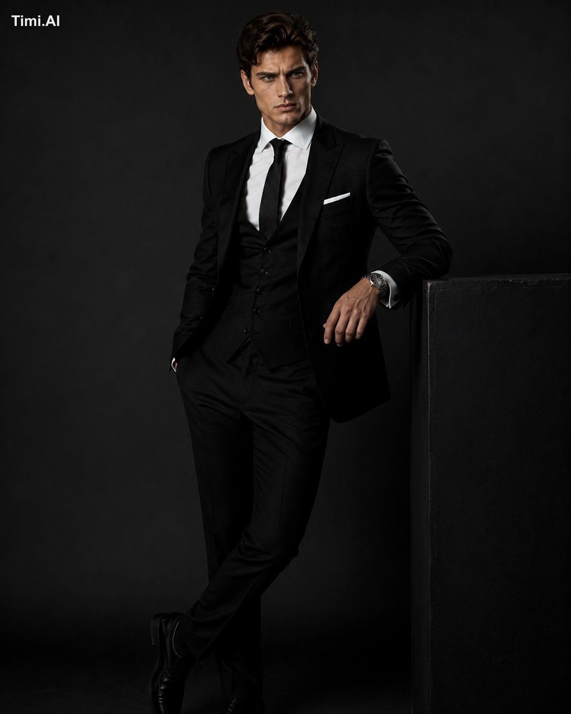 A handsome young European man in a high-end fashion studio photoshoot, … 2