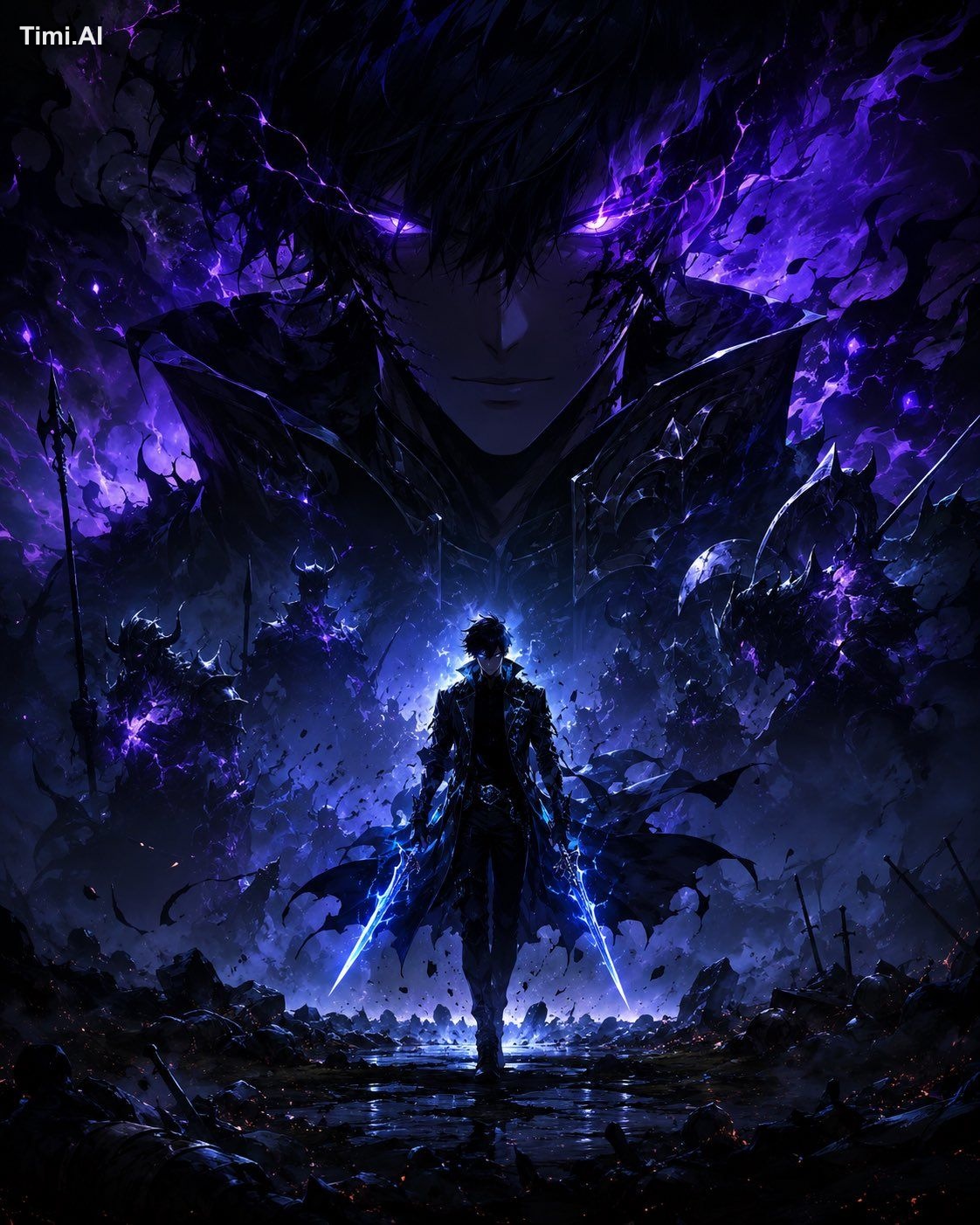 Create an ultra cinematic SOLO LEVELING-inspired promotional poster in …
