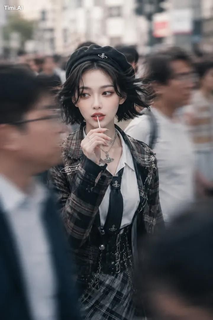 Ultra-realistic cinematic street portrait of a stylish young woman walk… 3