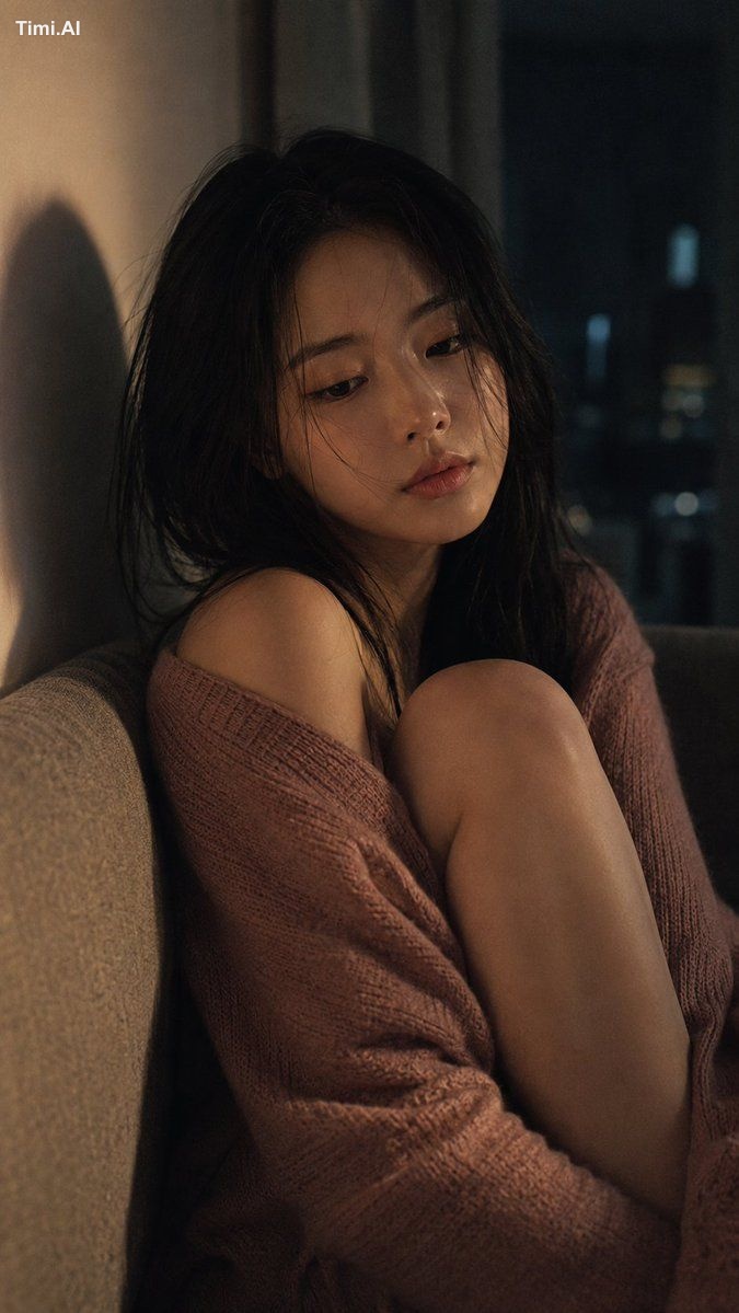 Medium close-up portrait, 85mm f/1.8, a young East Asian woman in her e…