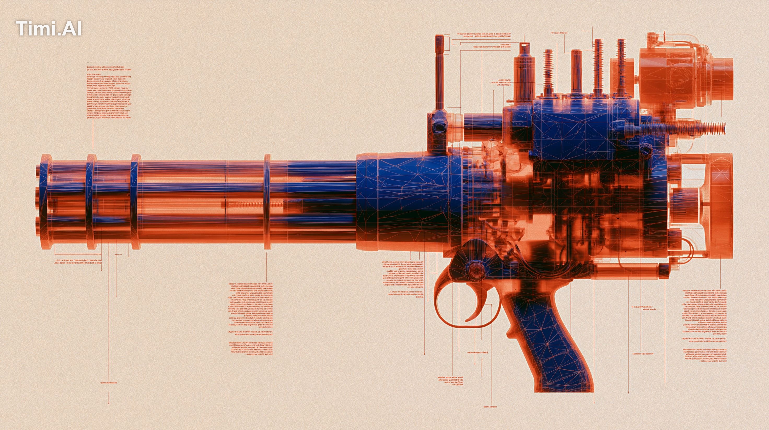 Autopsy infographic of geometric low-polygon transparent M134 Minigun h… 3