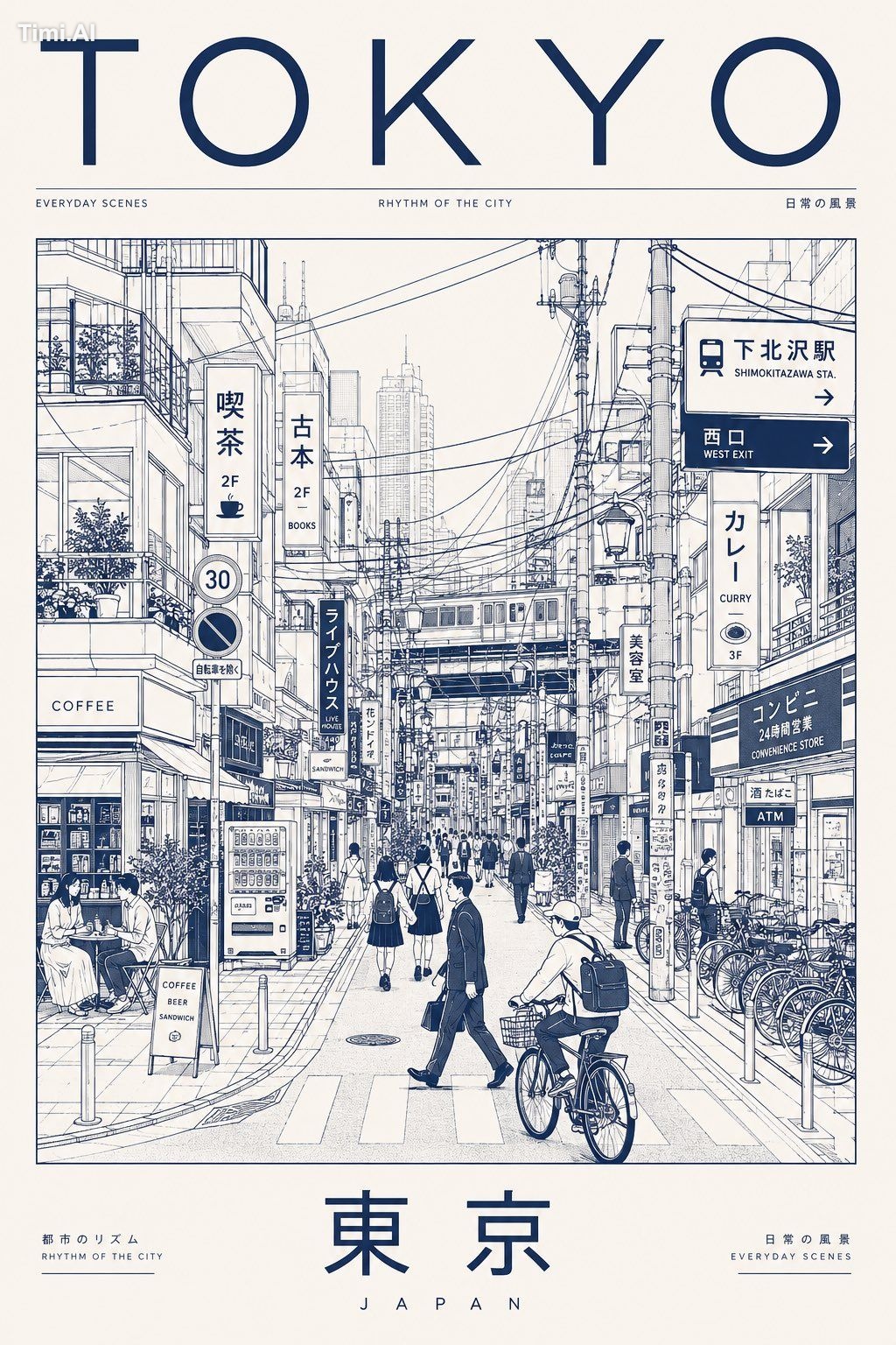 Create an ultra-premium minimalist city portrait poster of TOKYO, captu… 1