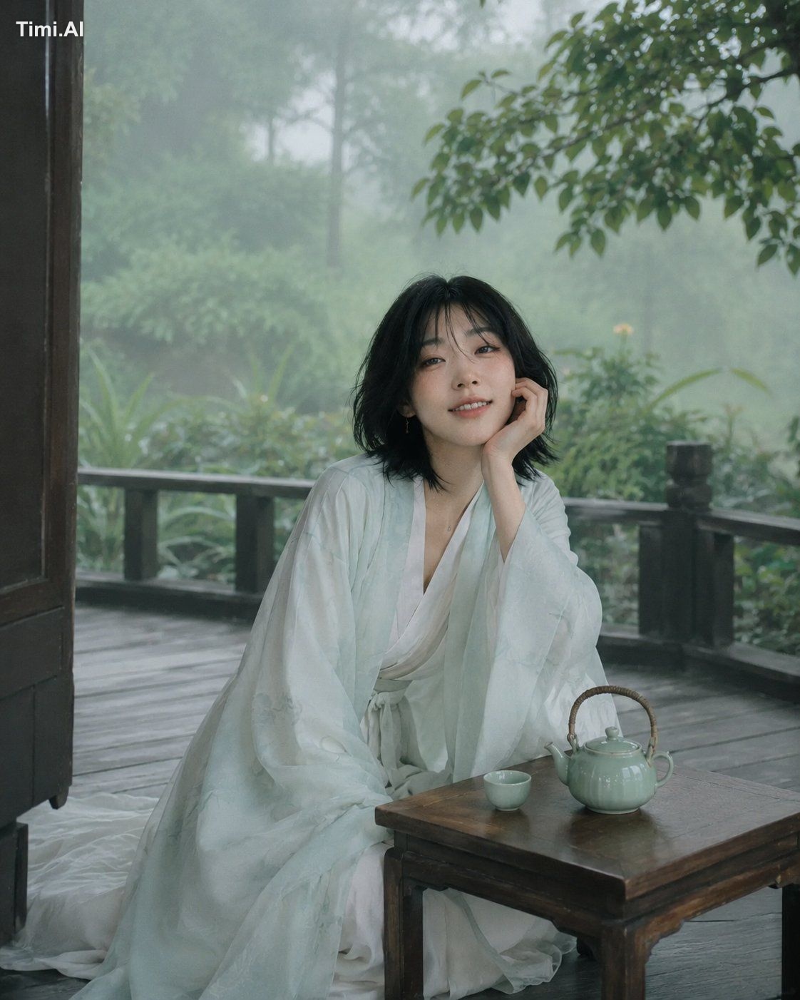 浓妆，韩系古装，仙侠风，华丽发冠，复杂刺绣，大红色服装，商业影楼写真，水光肌，油亮脸，鼻尖高光，硅胶脸，塑料皮肤，过度磨皮，人物过亮，强逆光，… 1