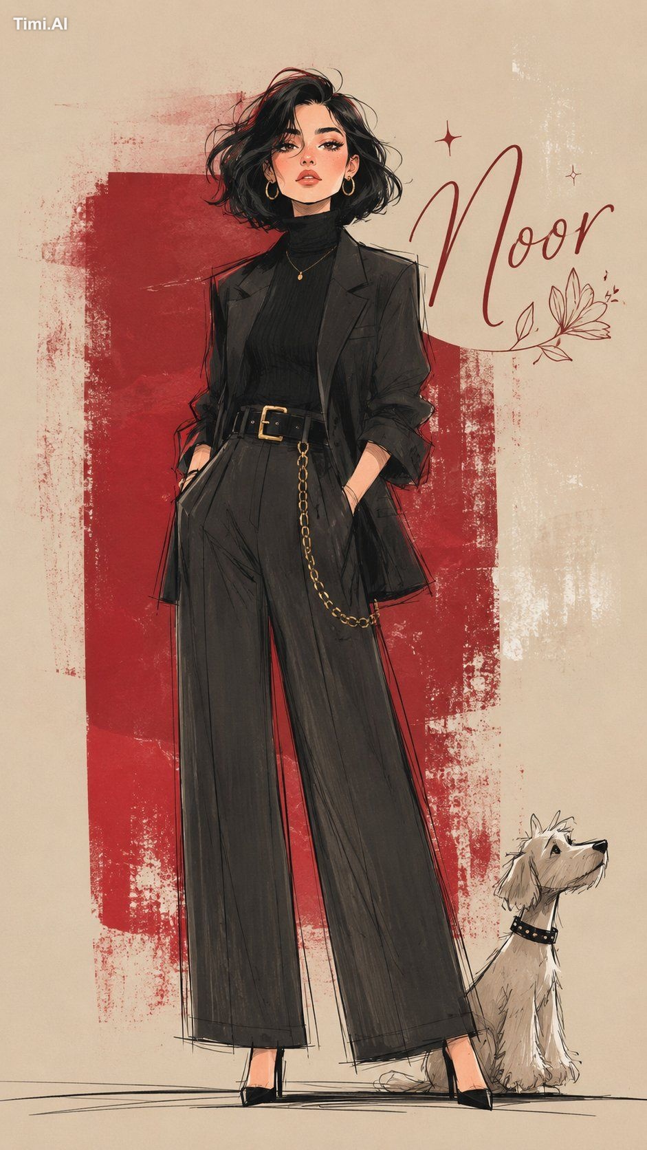 Create a full-body fashion illustration inspired by the reference compo…