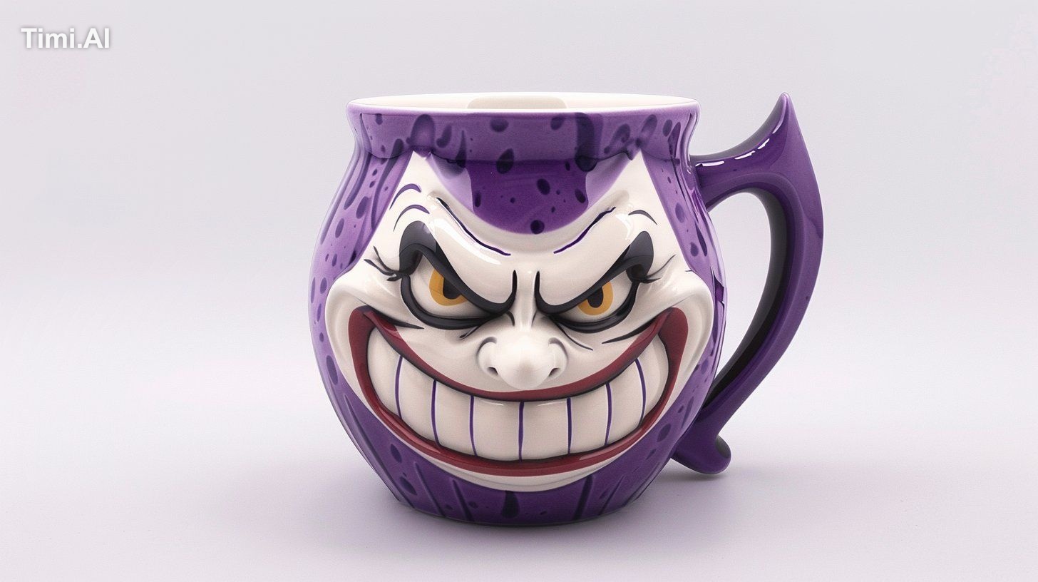 a ceramic mug with a [Subject+ description] design, 3D, [color], white … 3