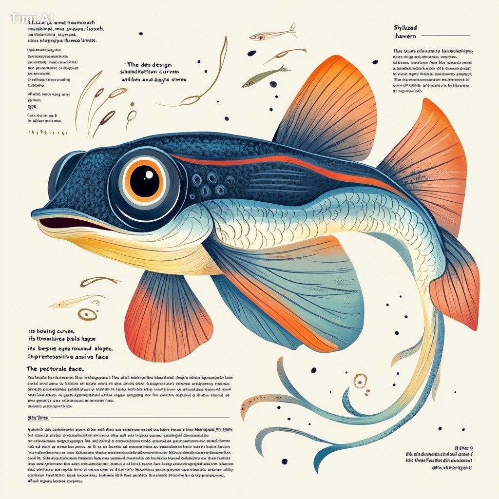"Stylized and modern hand-drawn illustration of a mudskipper, using smo…