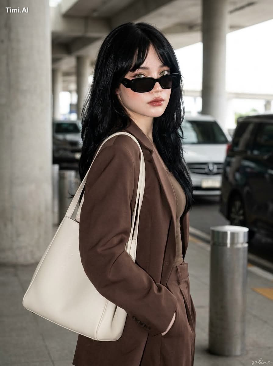 A stylish young woman with long layered black hair and soft curtain ban… 3