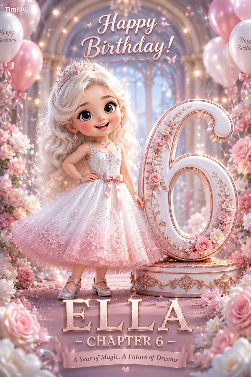 Create an ultra-detailed 3D chibi birthday poster featuring [NAME] tran…