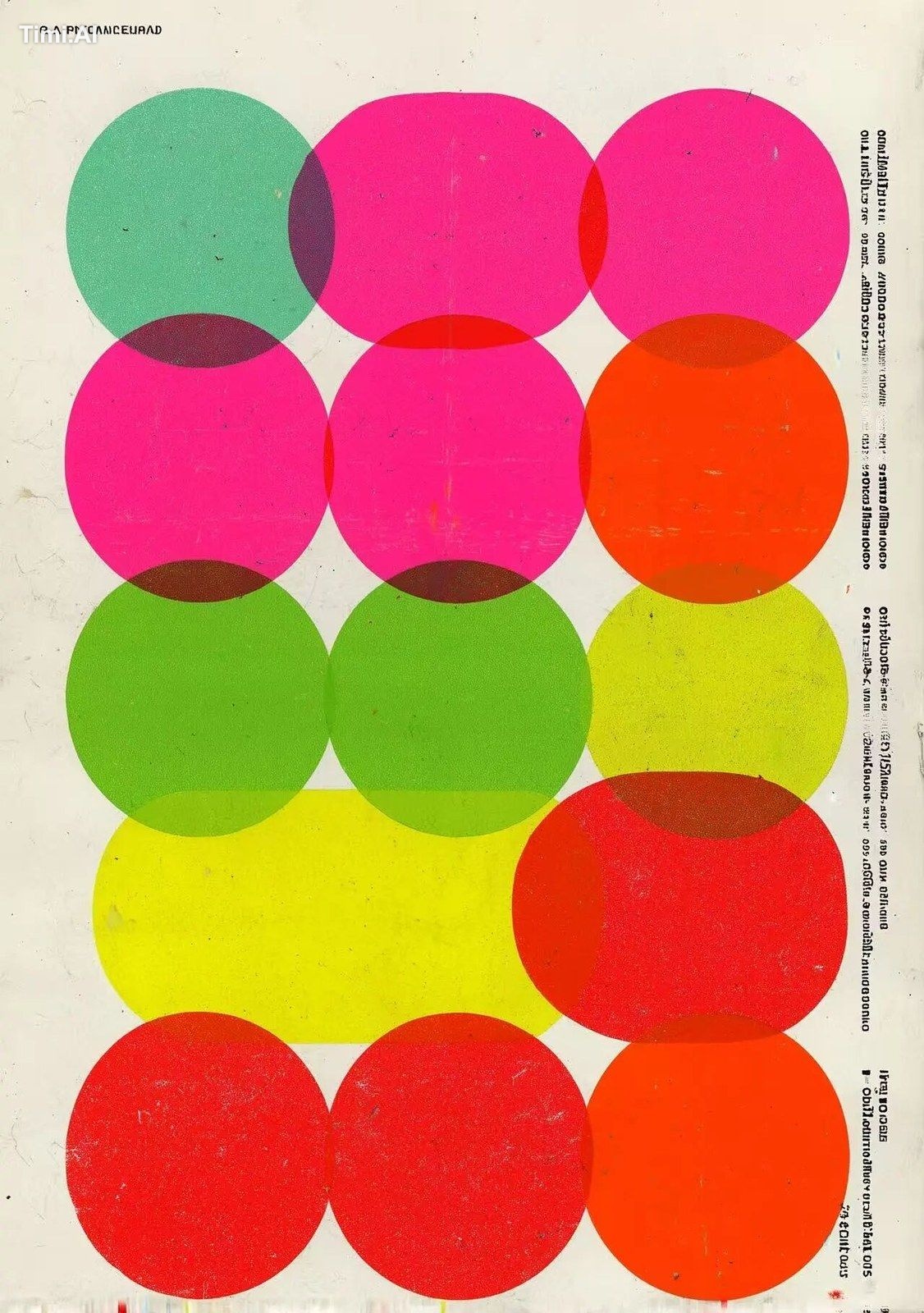 a retro-futuristic abstract art poster featuring rows of glowing gradie…