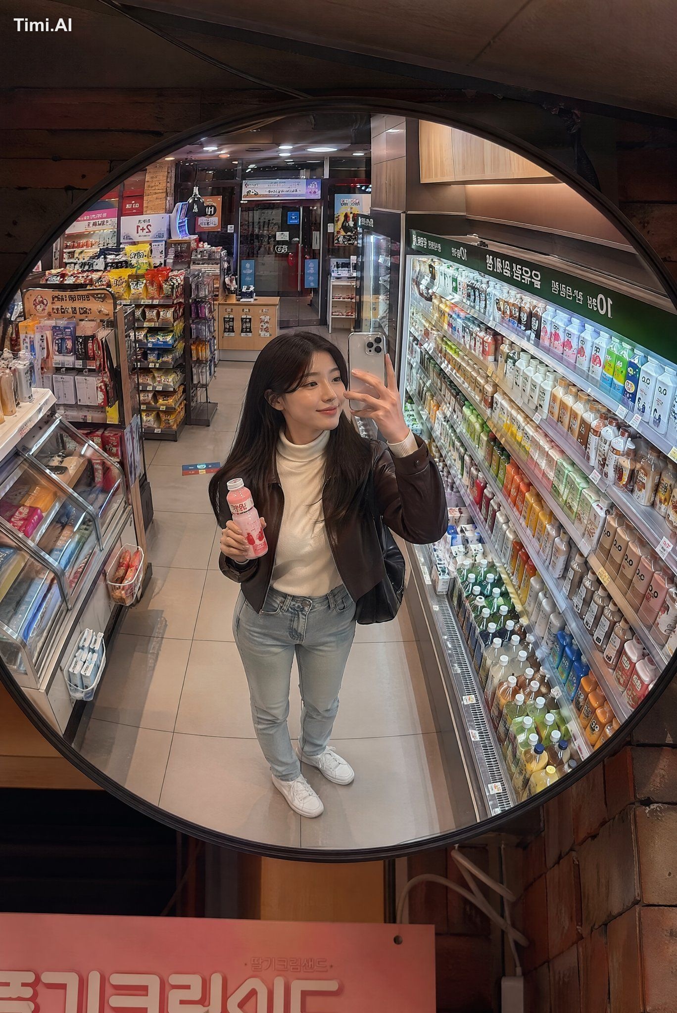 LATE-NIGHT KOREAN MART MIRROR SNAP Create a photorealistic lifestyle im… 2