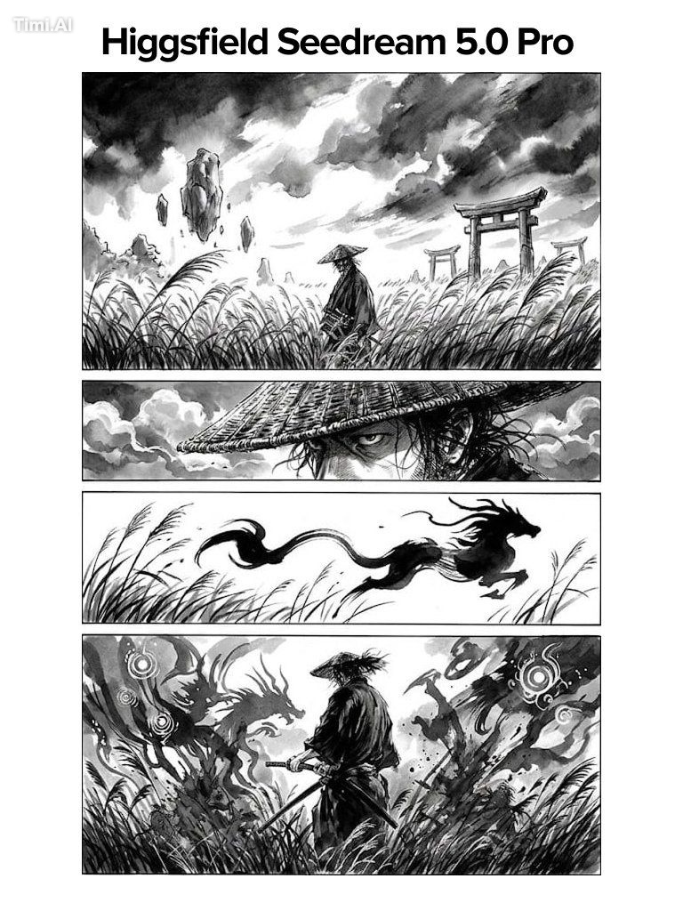 Create a high-quality black-and-white manga page in classic ink wash st…