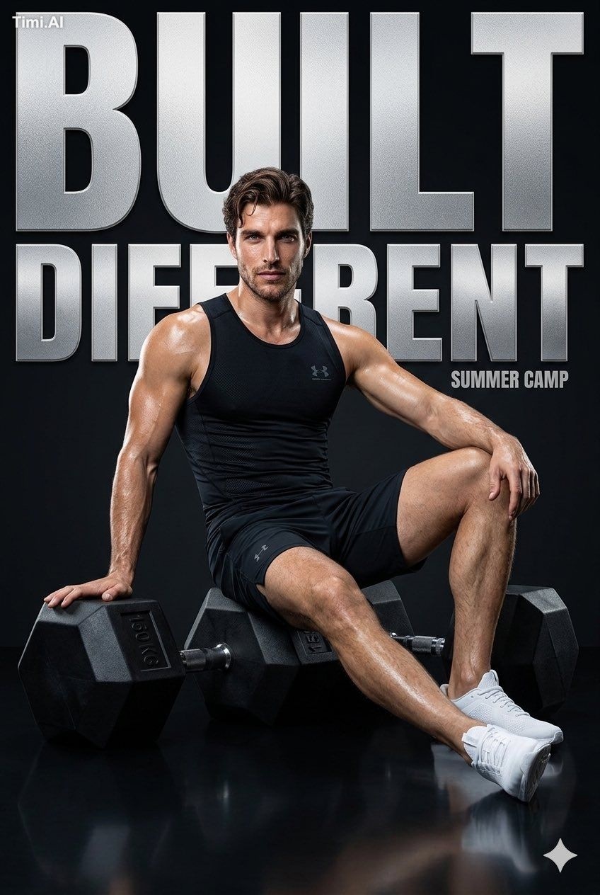 Ultra-realistic high-end fitness campaign poster featuring a young man …