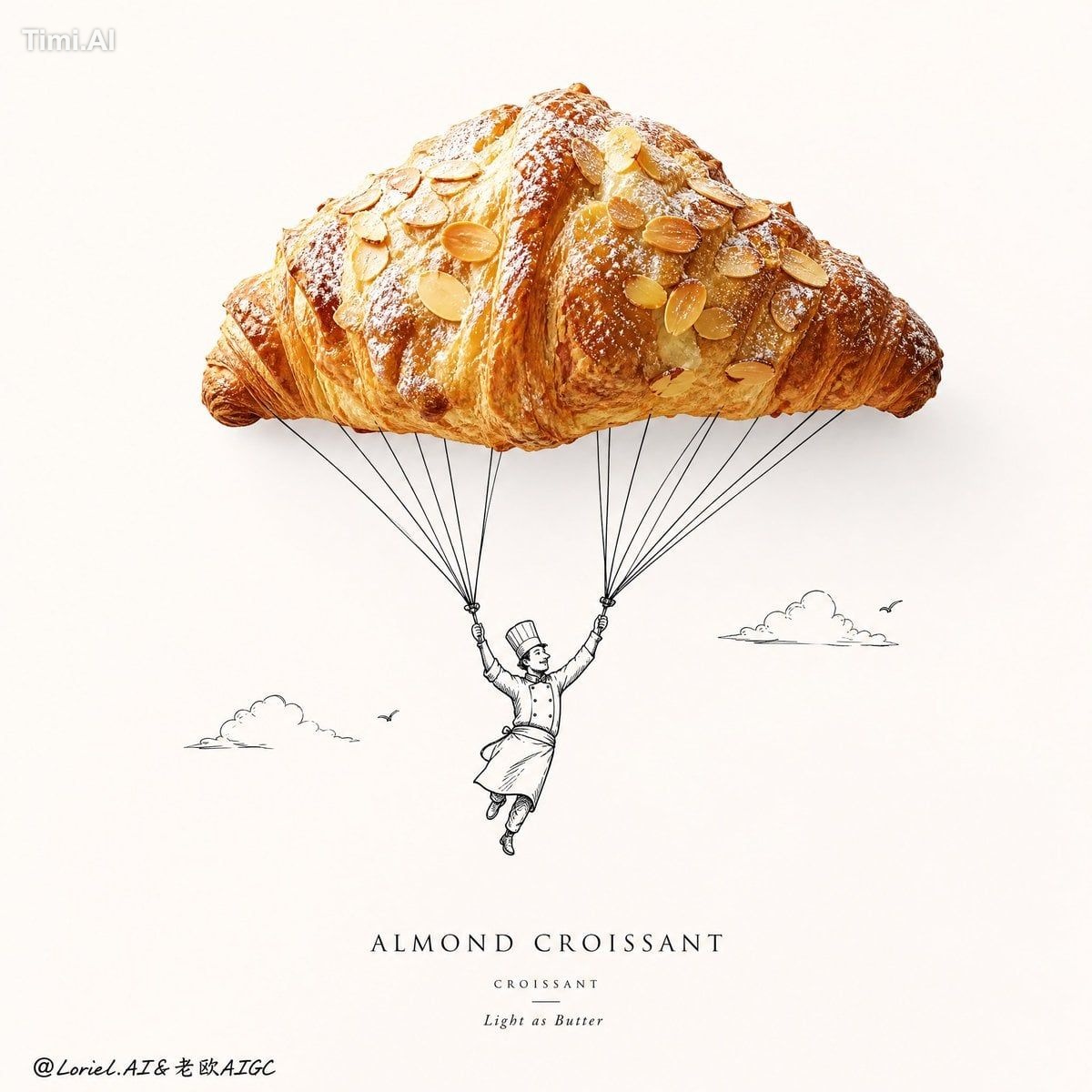 Create an ultra-premium minimalist bakery poster for an almond croissan…