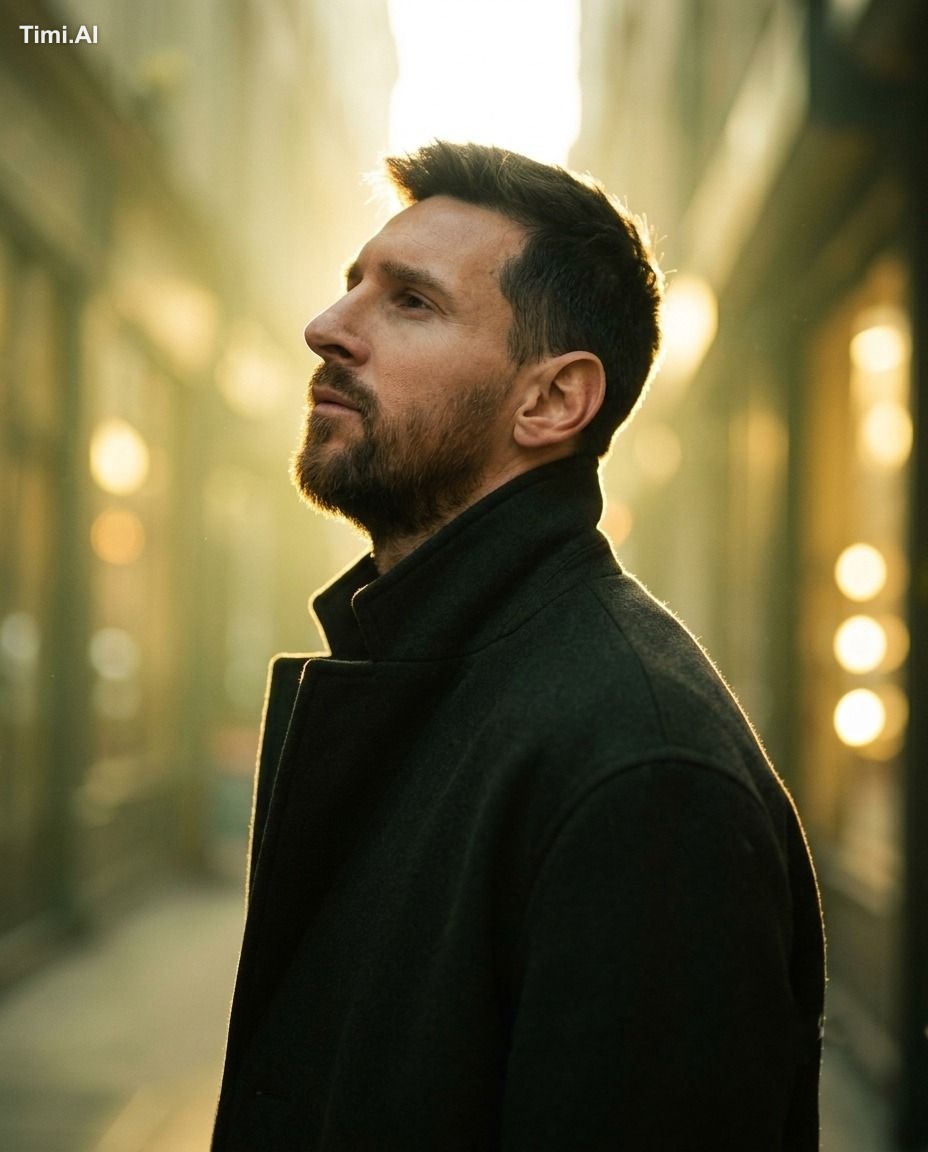 Ultra-cinematic editorial portrait of a world-famous football superstar… 1