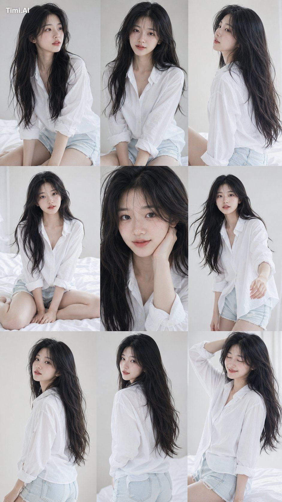 Create a 9:16 vertical 3×3 Korean idol photobook collage featuring the …