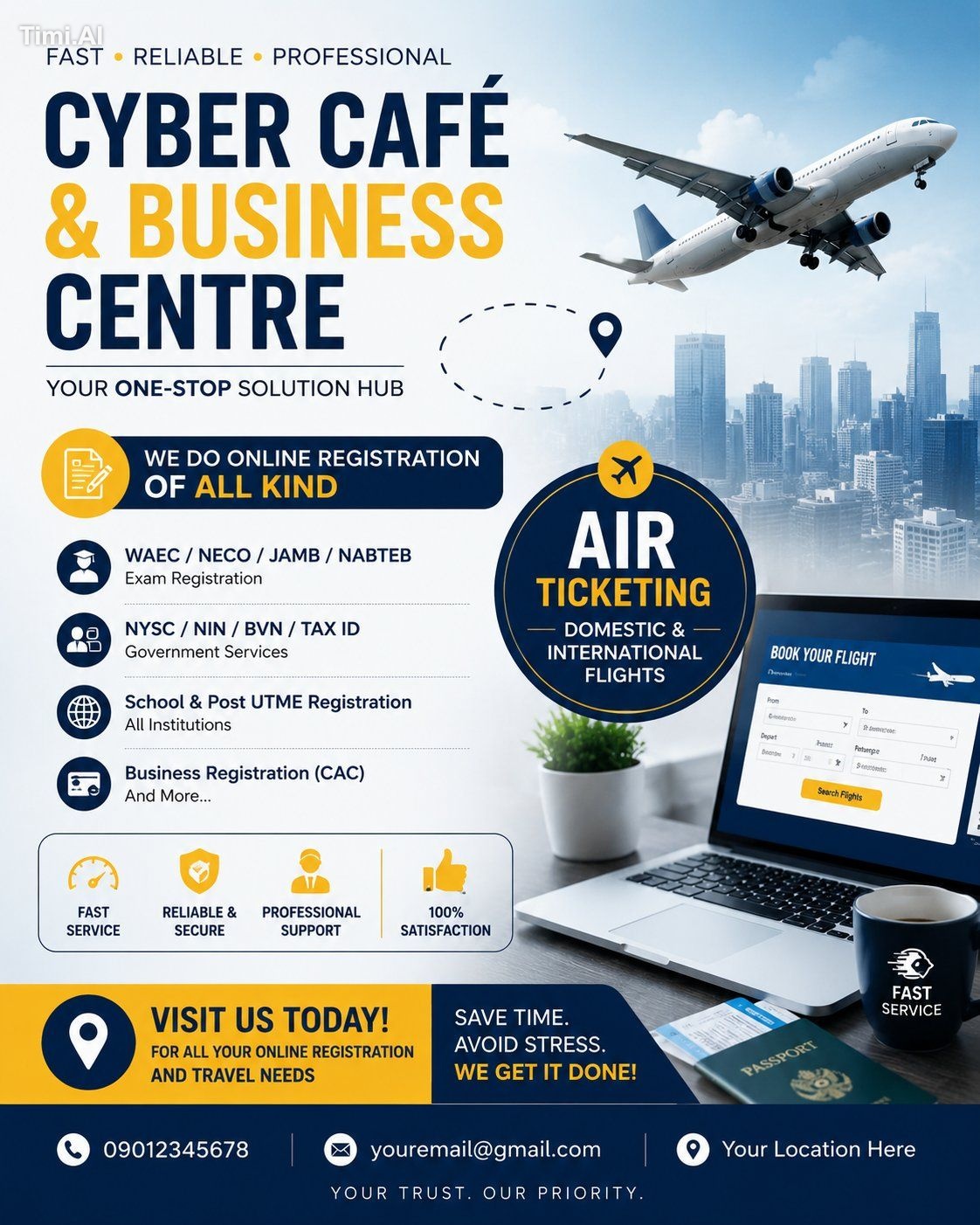 Design an ultra-premium commercial poster for a Cyber Café & Business C…