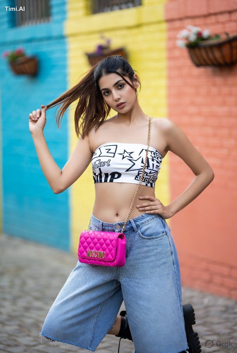 A stunning young Indian woman with exact same face, identity, proportio…