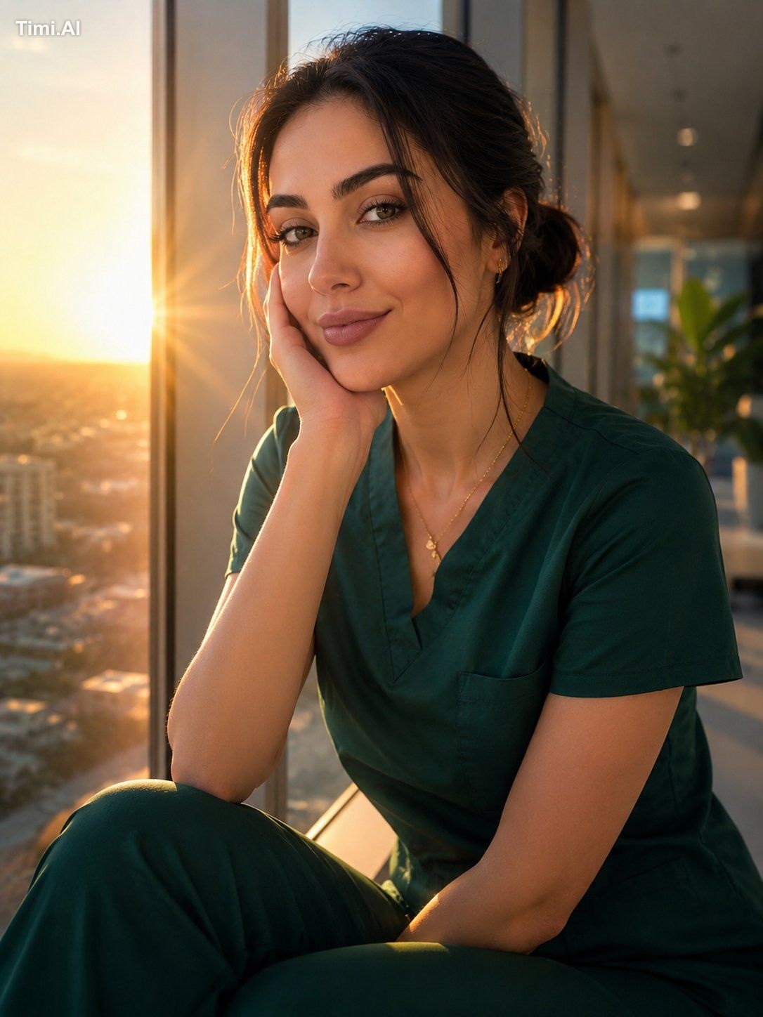 A high-quality, cinematic lifestyle portrait of a beautiful young woman…