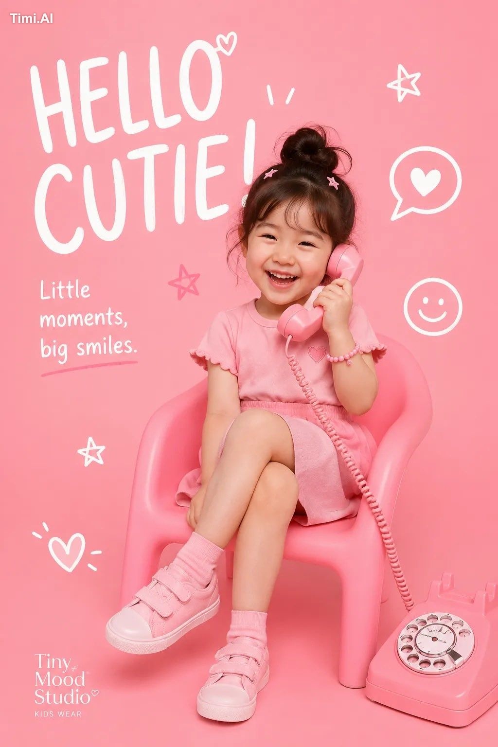 Design a premium playful children's fashion editorial poster for [BRAND…