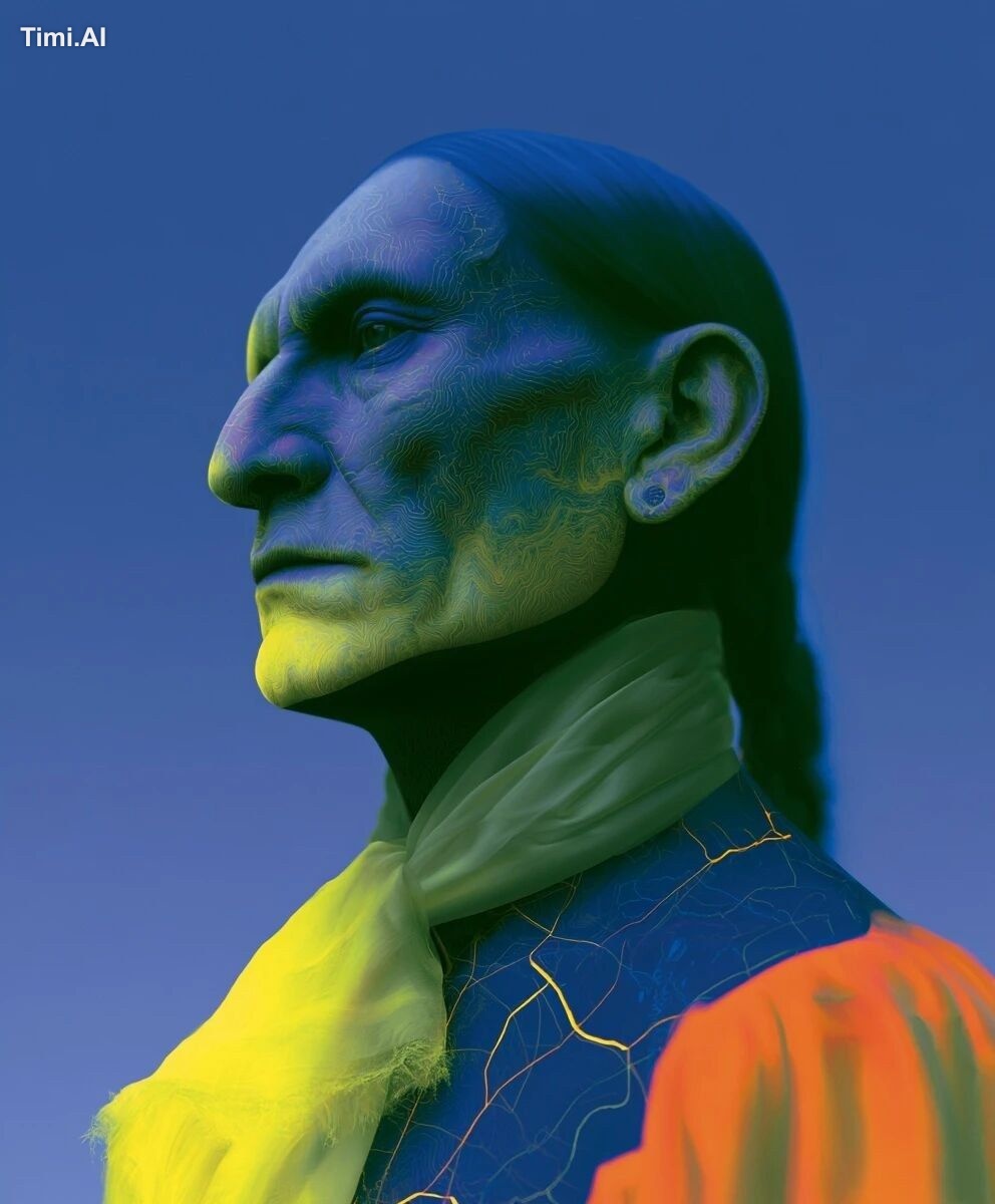 portrait of a western frontier man inspired by Sitting bull archetype, …