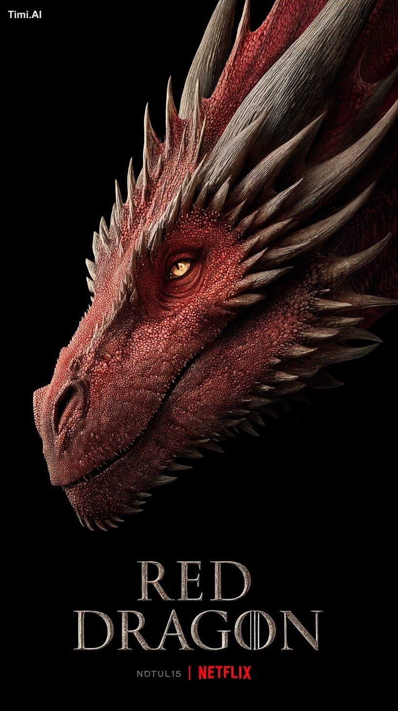 a Netflix movie poster, head portrait of a mighty dragon spiting flame,…