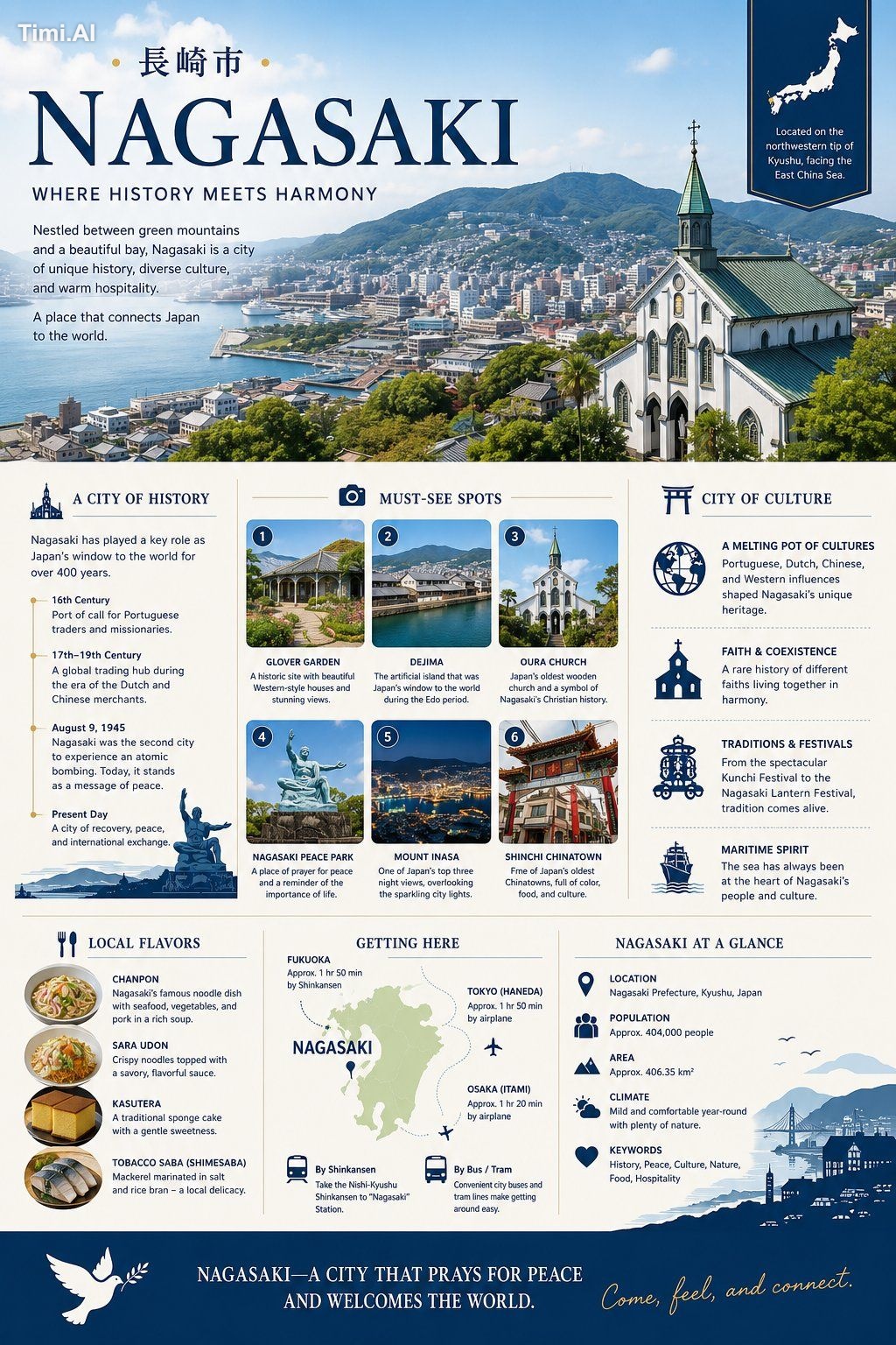 A highly detailed Japanese tourism infographic poster for the city of N…