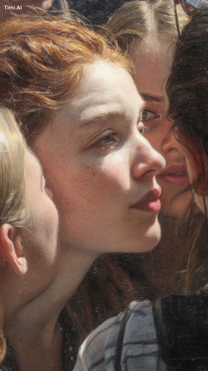 Close-up on some onlookers whispering and casting side glances, their e…