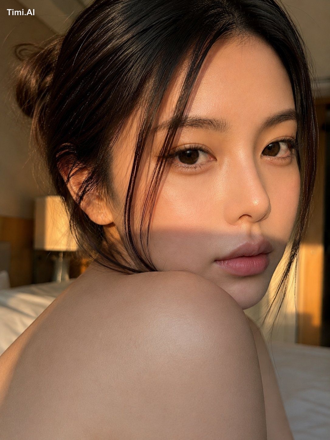 Create an ultra-realistic, intimate close-up beauty portrait of a stunn… 1