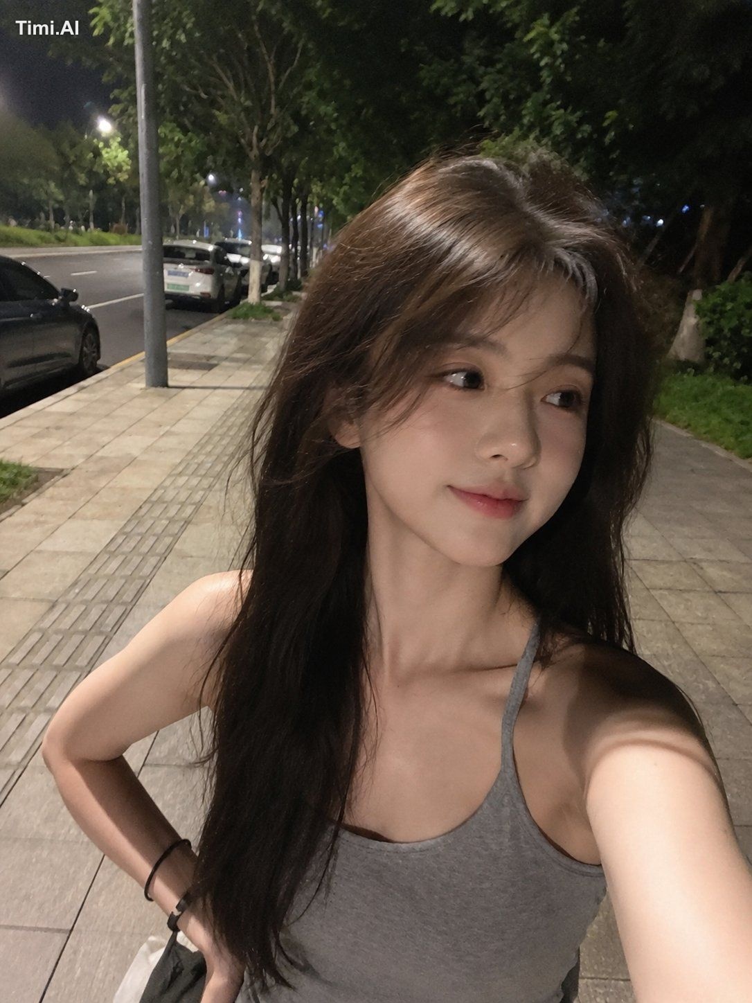 Ultra-realistic smartphone selfie taken with a mobile phone at night, l… 1