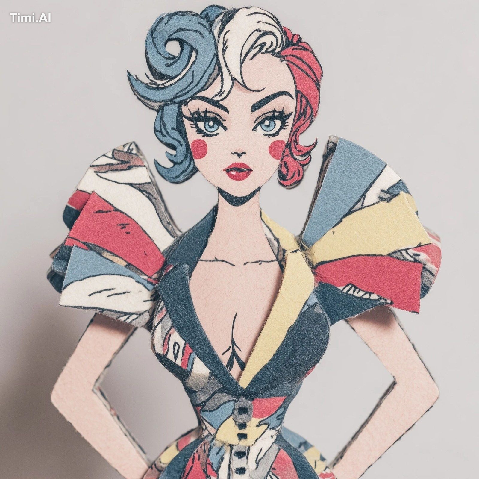 3d colorful wooden cutout of a woman with clown makeup --chaos 25 --pro…