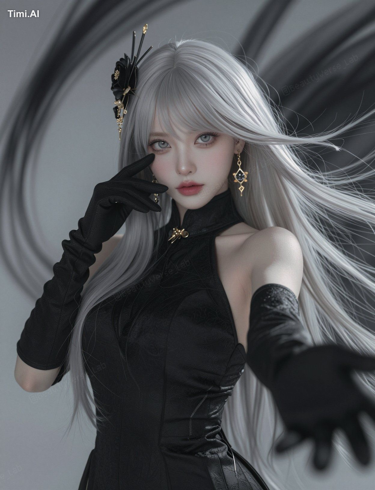 A highly photorealistic, ultra-realistic dramatic portrait of an elegan…
