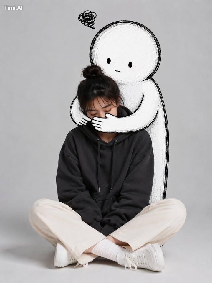 A cute minimalist portrait of a young woman sitting casually on the flo… 3